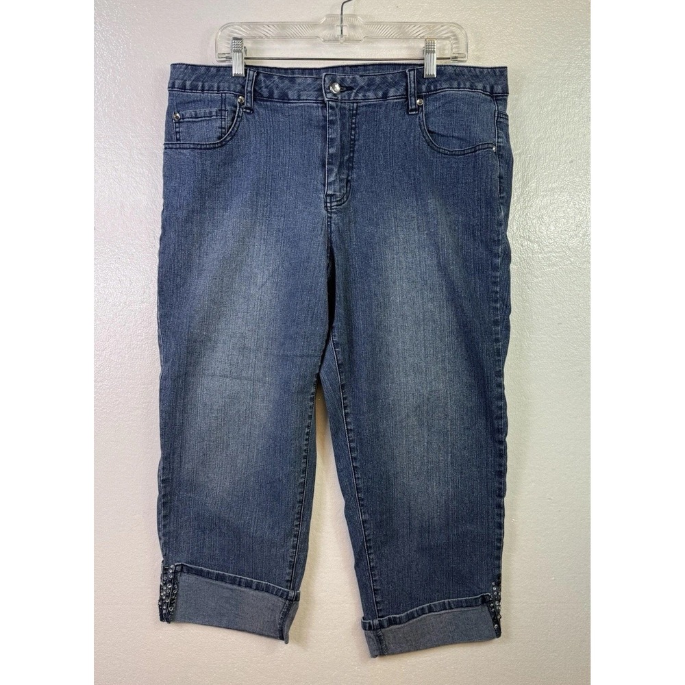 Victoria's Secret denim capri jeans Sz 18W Distressed Stretch Embellished Crop